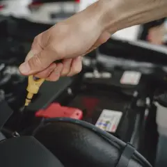 Sprawdzanie poziomu oleju w silniku. Czy lepszy będzie 5w30 czy 5w40? Mechanik dokonuje pomiaru.