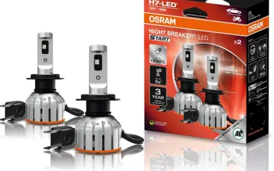 Dwie żarówki led h7 z homologacją OSRAM Night Breaker LED START, opakowanie i akcesoria.