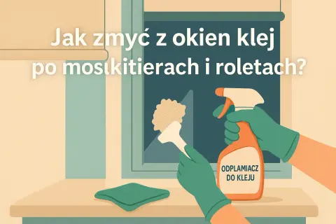 Rękawiczki i preparat "Odplamiacz do kleju" pomogą Ci dowiedzieć się, czym zmyć klej z szyby po moskitierach i roletach.
