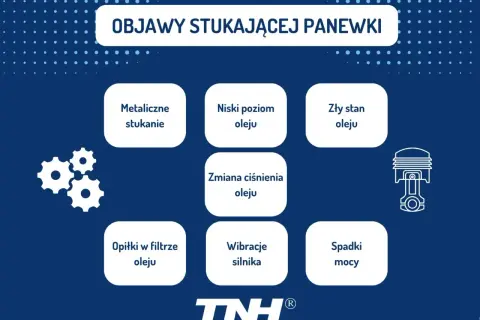 Objawy uszkodzonej panewki: metaliczne stukanie podczas jazdy, niski poziom oleju, zły stan oleju, zmiany ciśnienia oleju, wibracje silnika, spadki mocy, opiłki w filtrze oleju.