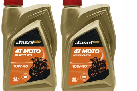 Dwie butelki oleju Jasol 4T MOTO 10W-40. Zastanawiasz się, ile wchodzi oleju do skutera 4t 50? Ten olej jest idealny!