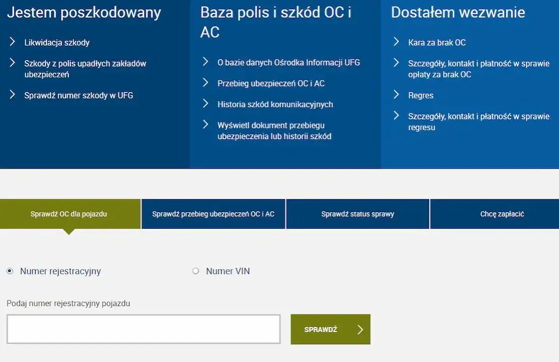 Baza UFG sprawdzanie OC po numerze rejestracyjnym