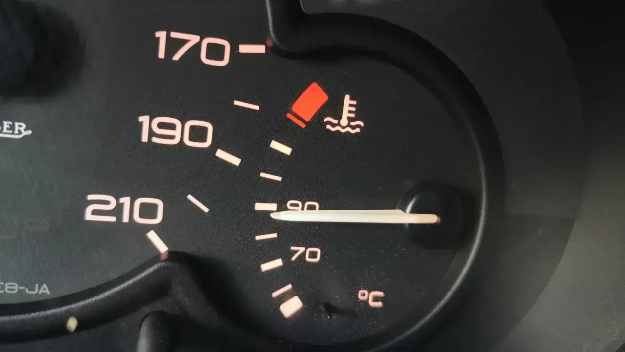 Wskaźnik temperatury silnika na desce rozdzielczej, wysoka temperatura