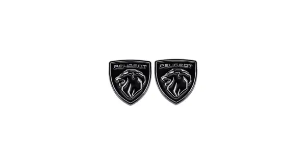 Dwa emblematy Peugeot z lwem, idealne jako klej do emblematów samochodowych.