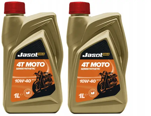 Dwie butelki oleju Jasol 4T MOTO 10W-40. Zastanawiasz się, ile wchodzi oleju do skutera 4t 50? Ten olej jest idealny!