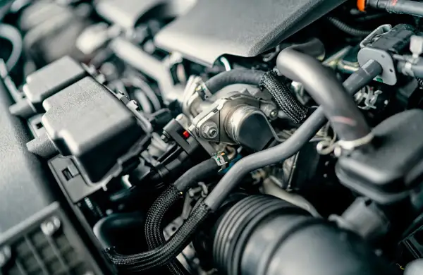 Zawiłe przewody i elementy silnika diesla, sugerujące nierówną pracę silnika diesel.